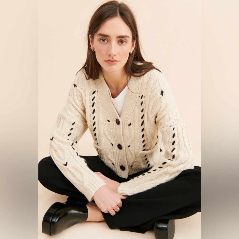 Native Youth Chunky Knit Contrast Cardigan